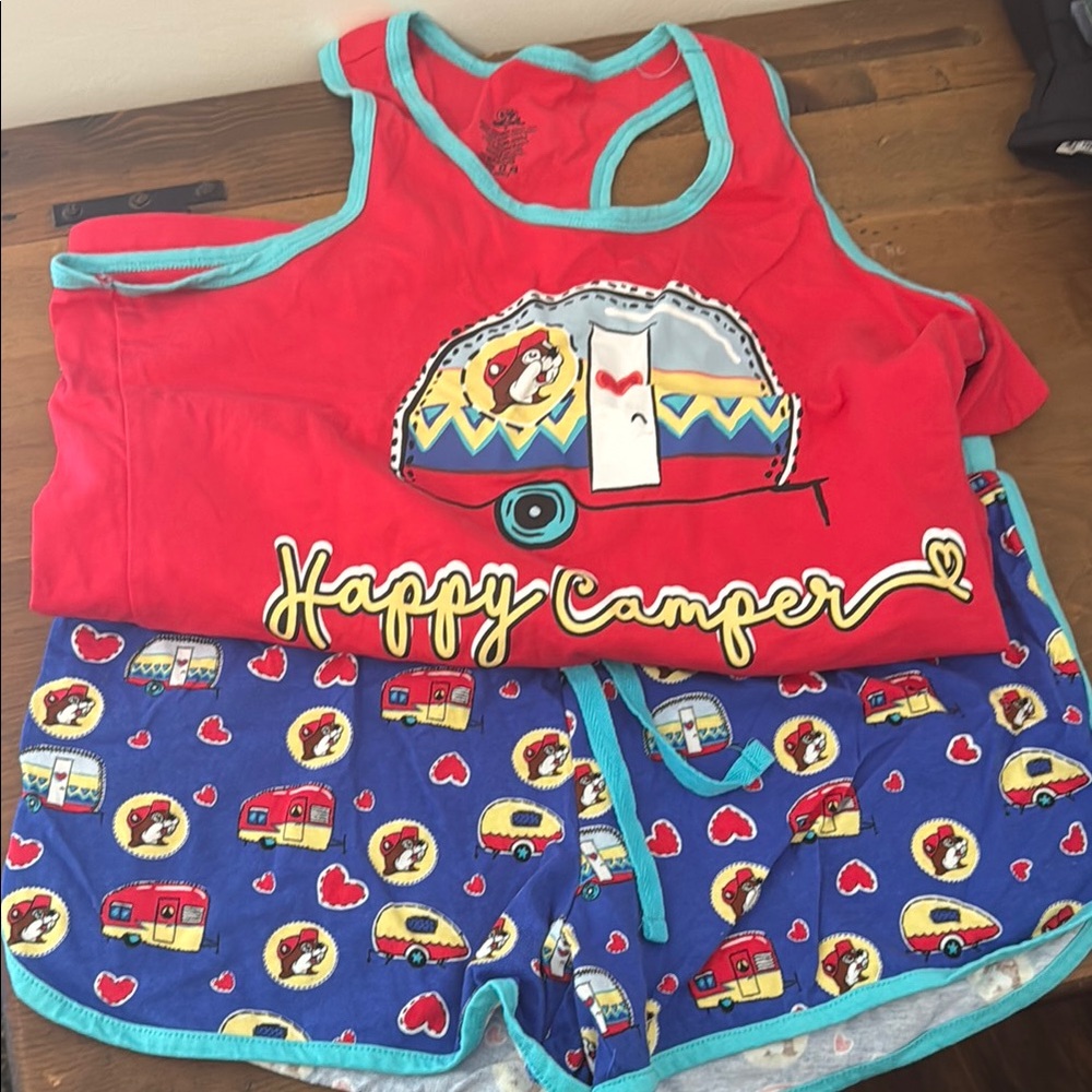 Buc-ees Red and Blue Happy Camper Pajama Set